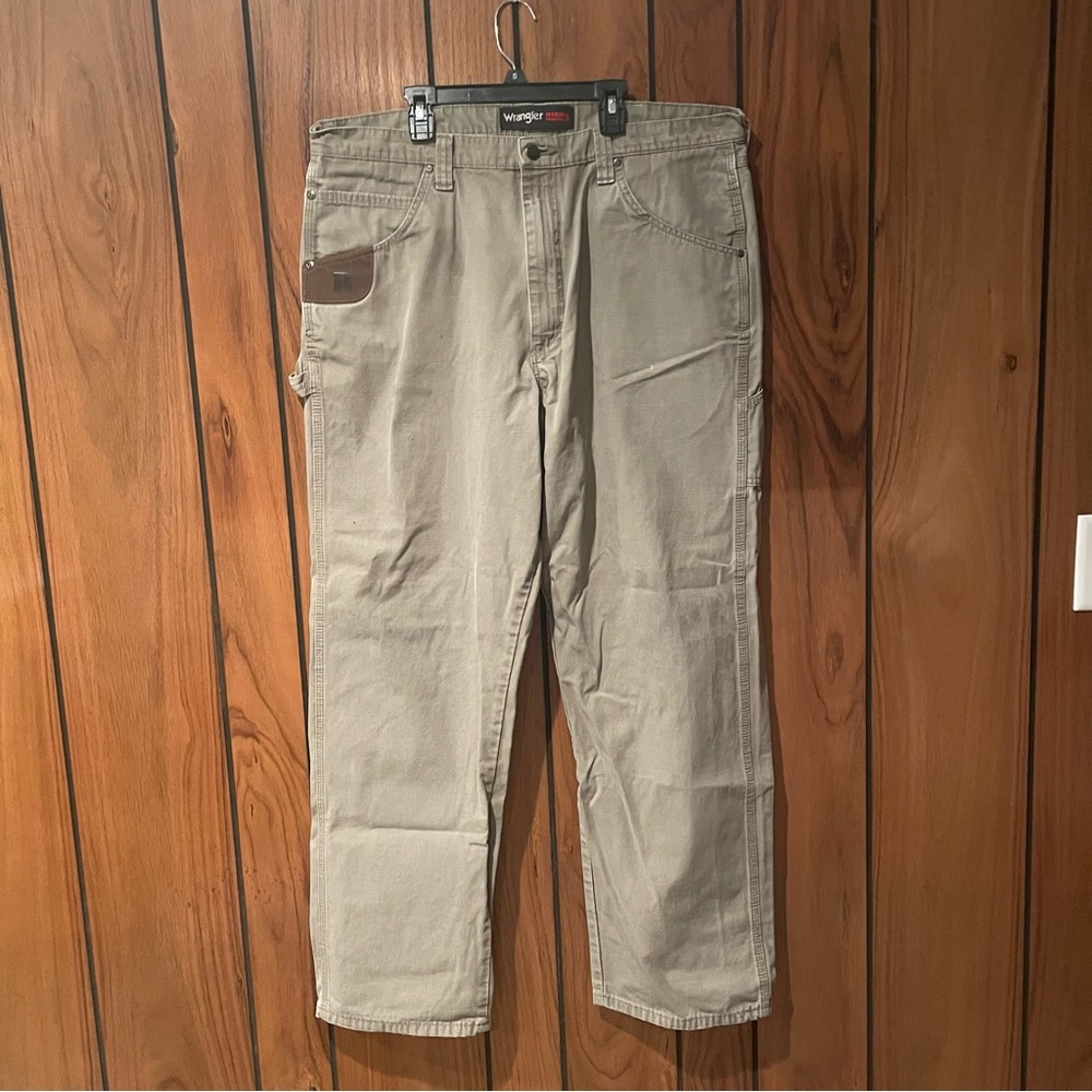 WRANGLER Riggs Men’s Work Wear Beige Ripstop Carpenter cargo pants 38 x 34